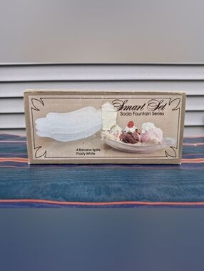 Vtg, Smart Set Soda Fountain Series Banana Split Dishes Frosted Glass Set Of 4